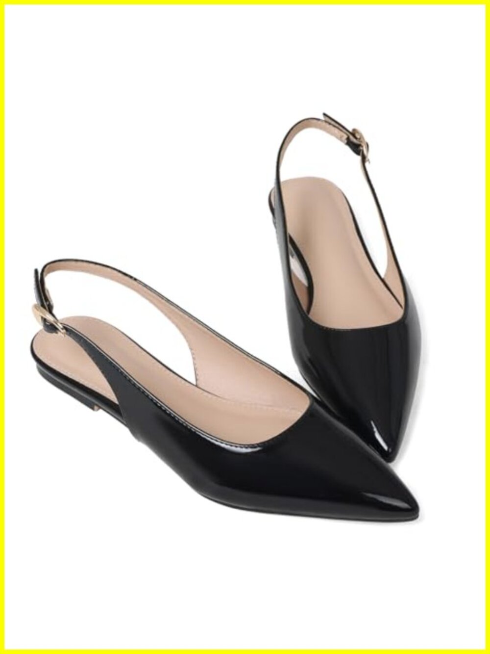 Slingback Ballet Flats Women Pointed Toe Patent Leather Low Heel - Picture 4 of 6